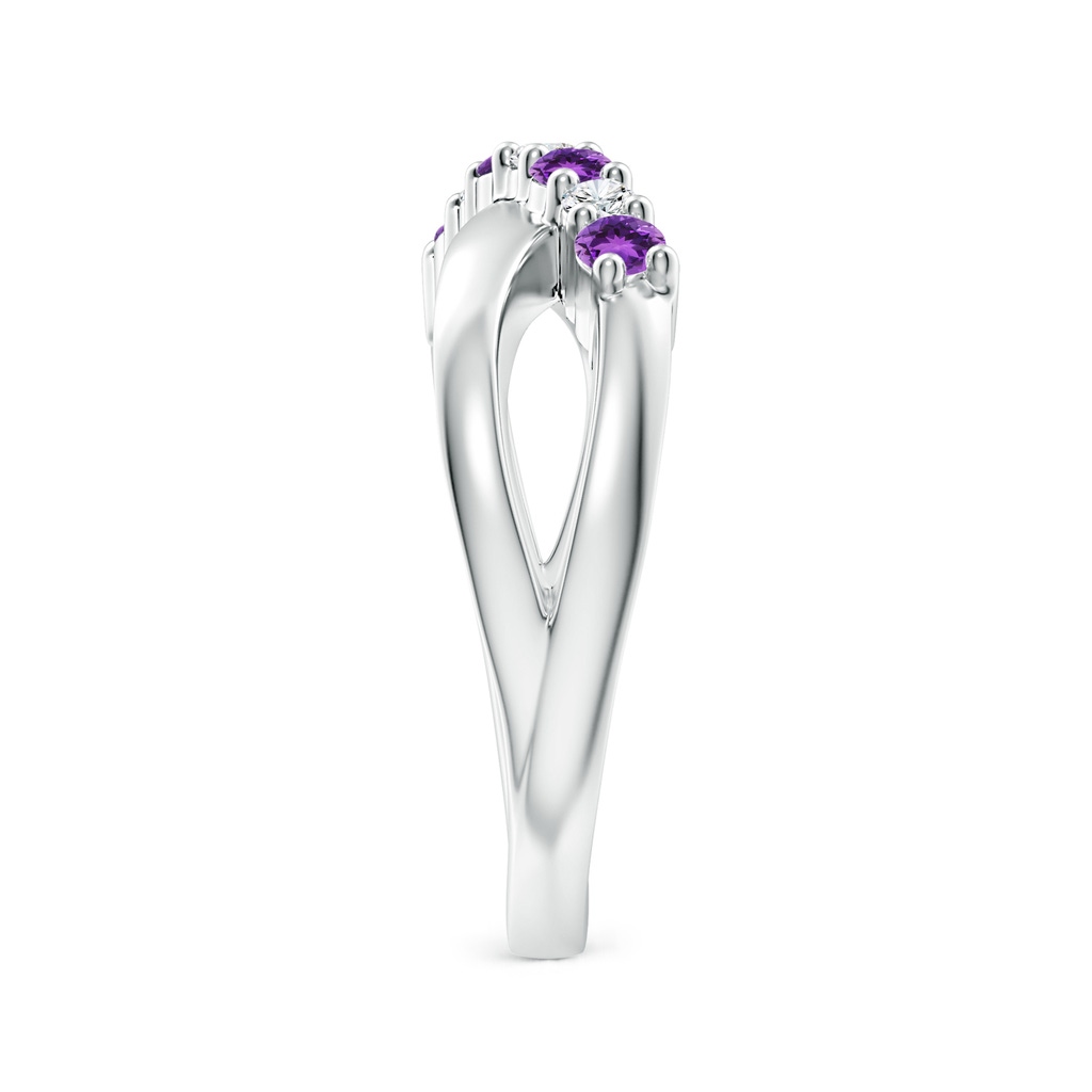 2.5mm AAA Round Amethyst and Diamond Crossover Ring in White Gold Side 2