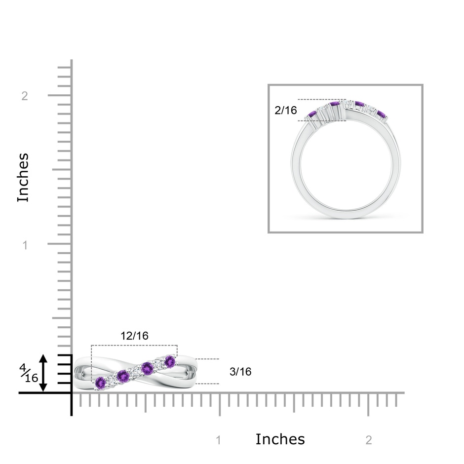 2.5mm AAA Round Amethyst and Diamond Crossover Ring in White Gold ruler