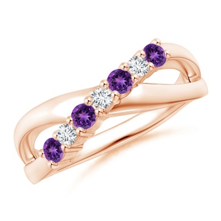 2.5mm AAAA Round Amethyst and Diamond Crossover Ring in Rose Gold