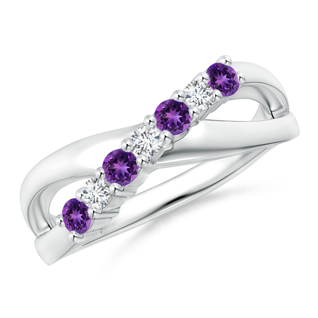 2.5mm AAAA Round Amethyst and Diamond Crossover Ring in White Gold 