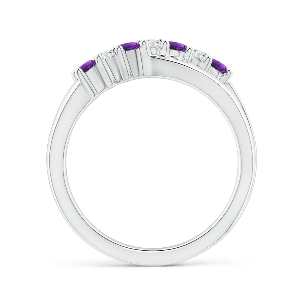 2.5mm AAAA Round Amethyst and Diamond Crossover Ring in White Gold Side 1