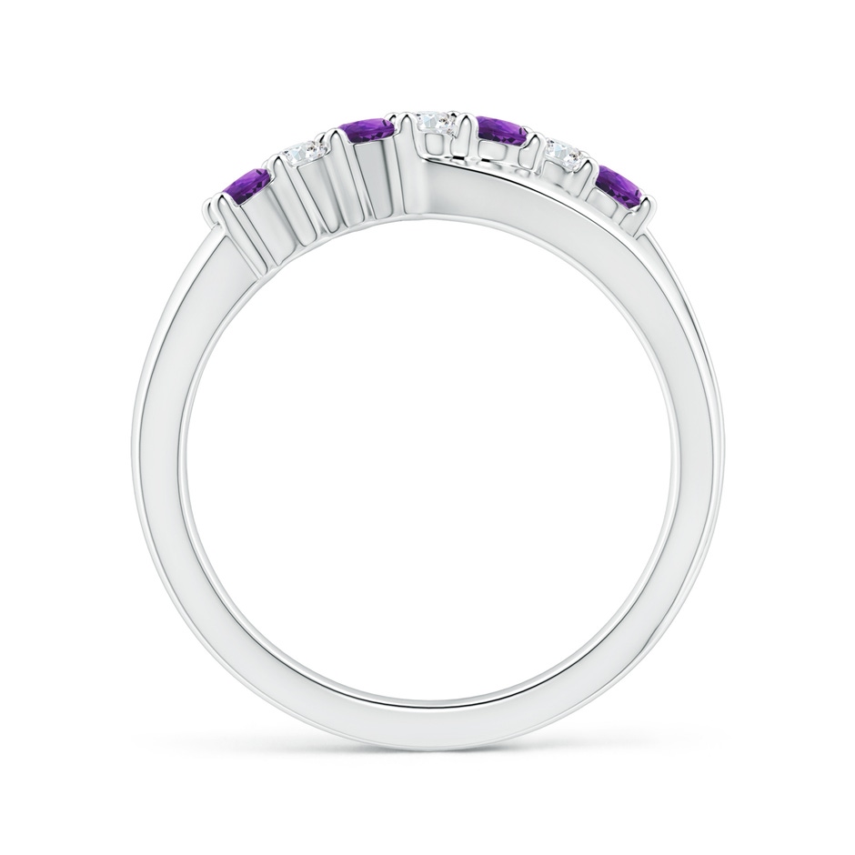 2.5mm AAAA Round Amethyst and Diamond Crossover Ring in White Gold side 1