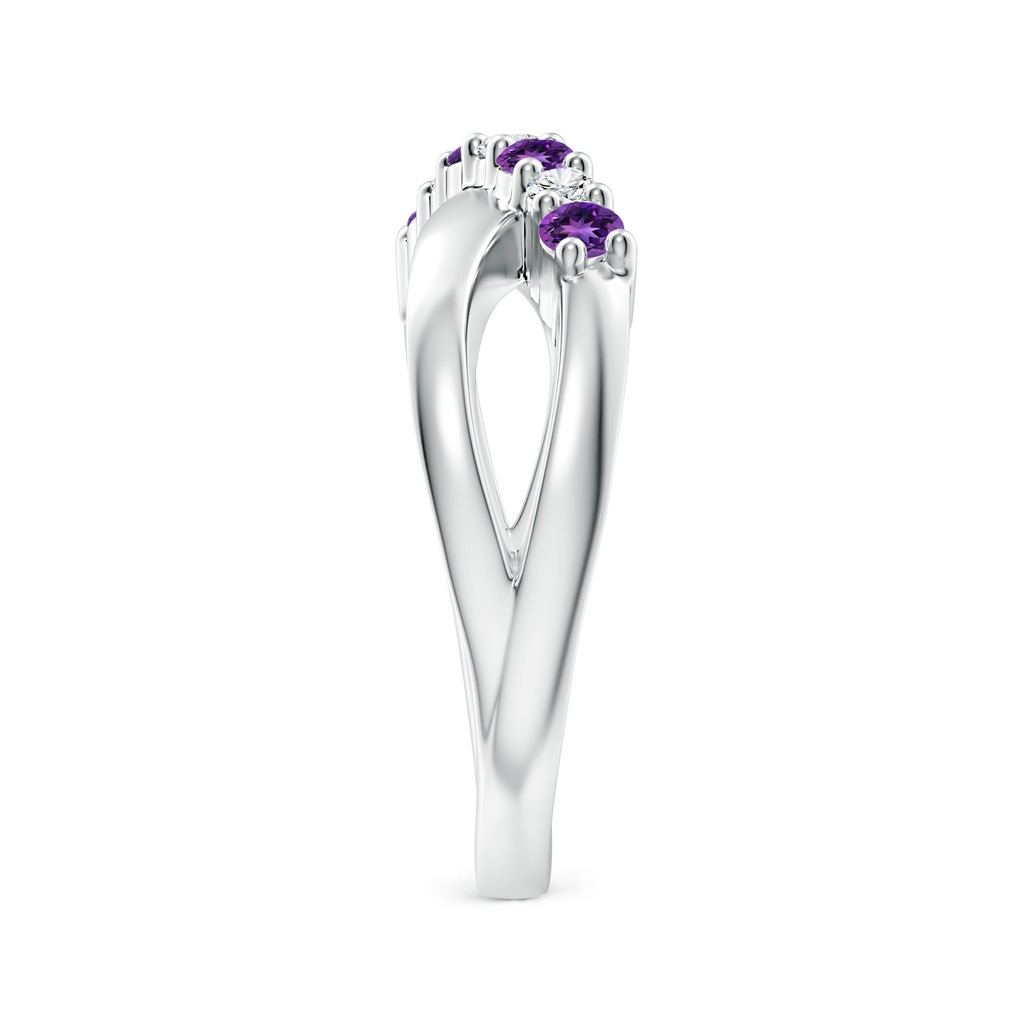 2.5mm AAAA Round Amethyst and Diamond Crossover Ring in White Gold Side 2