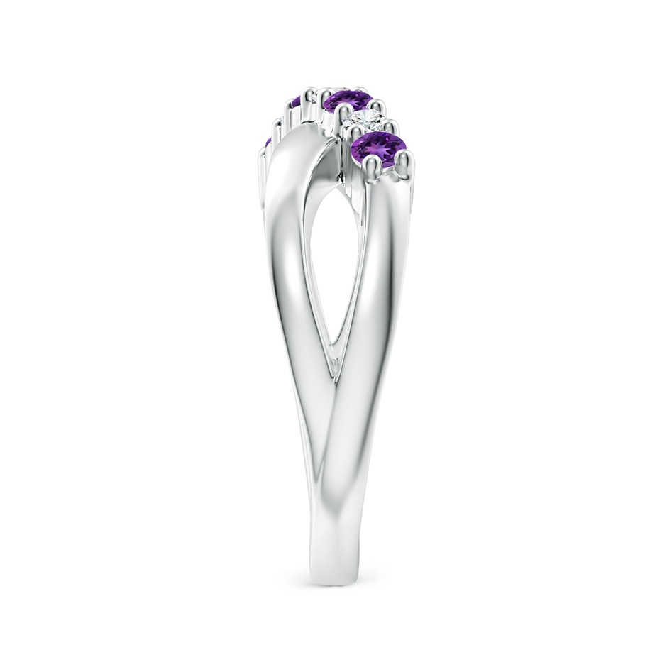 2.5mm AAAA Round Amethyst and Diamond Crossover Ring in White Gold side 2