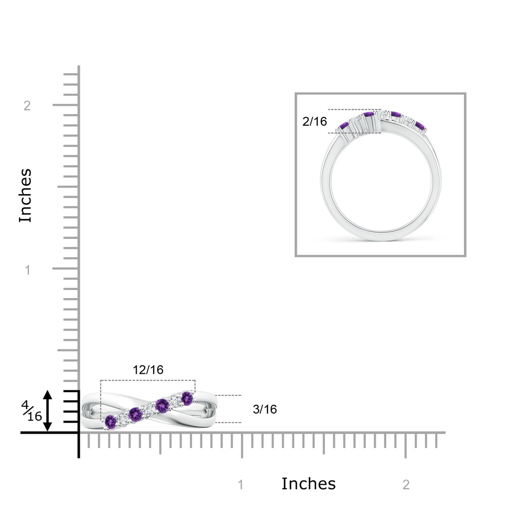 2.5mm AAAA Round Amethyst and Diamond Crossover Ring in White Gold Ruler