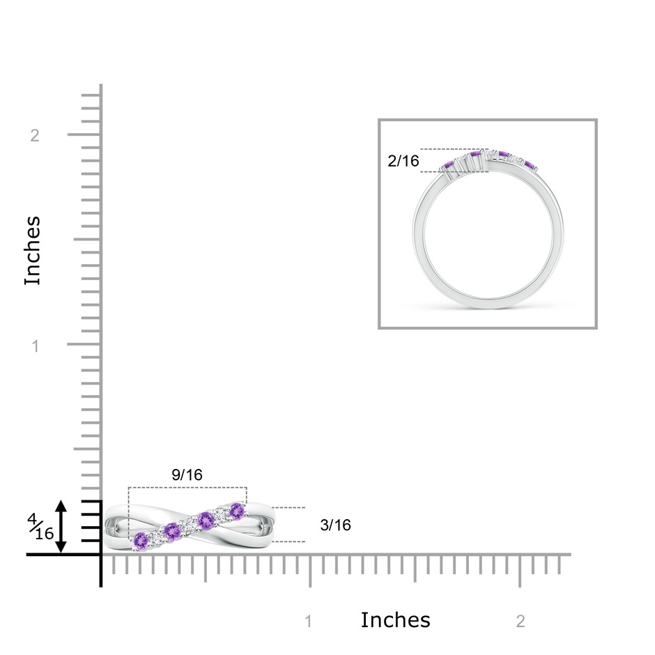 2mm A Round Amethyst and Diamond Crossover Ring in P950 Platinum ruler