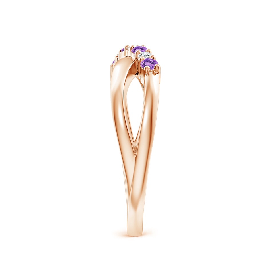 2mm A Round Amethyst and Diamond Crossover Ring in Rose Gold Side 2