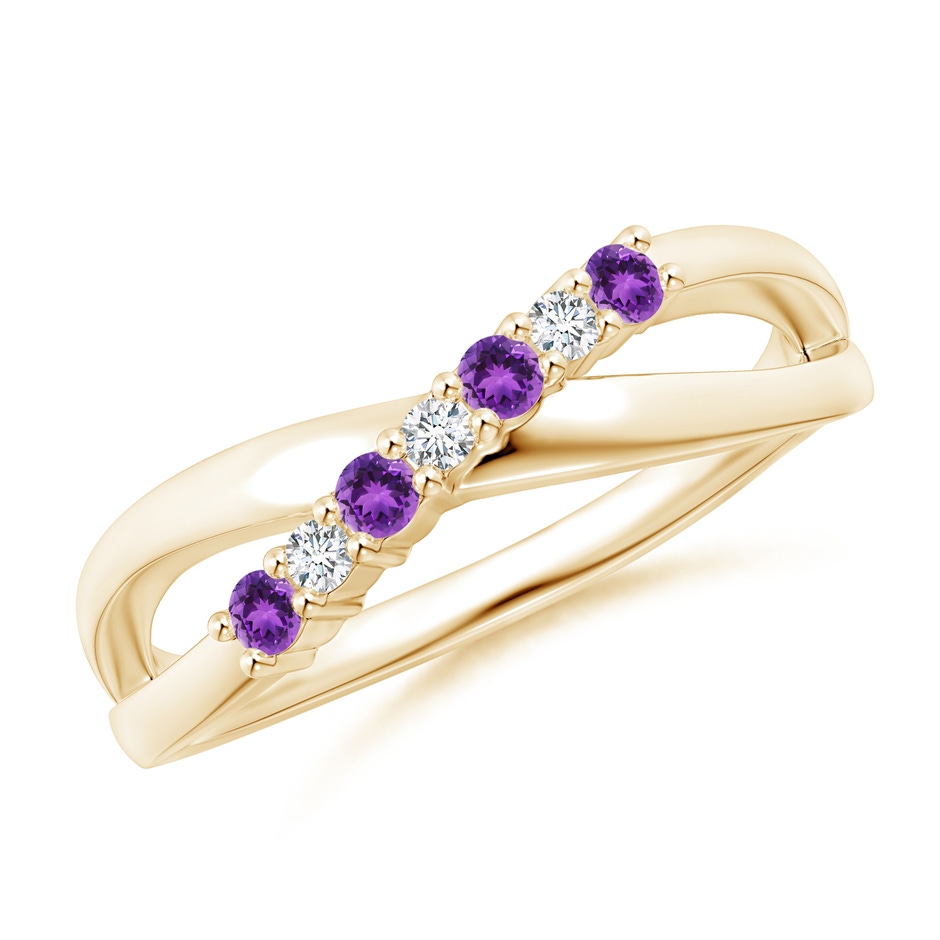2mm AAA Round Amethyst and Diamond Crossover Ring in Yellow Gold 