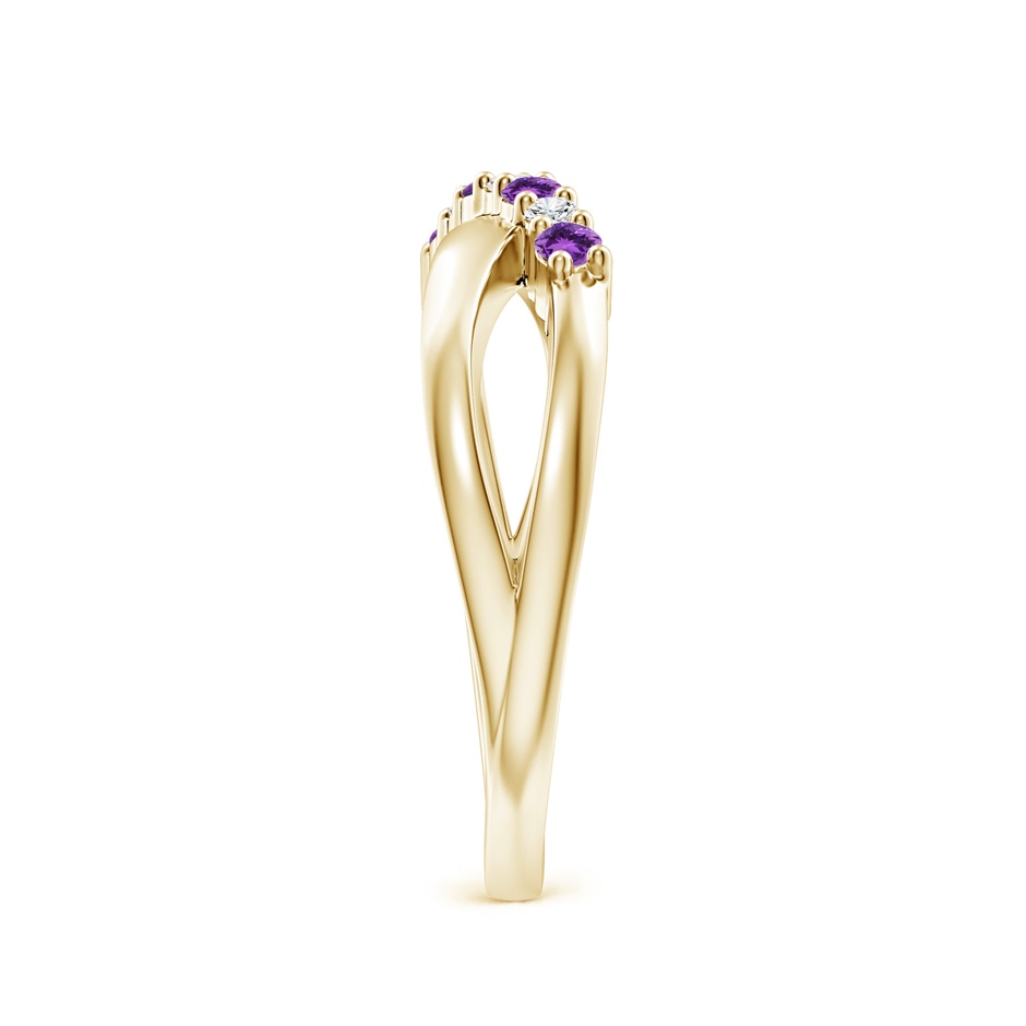 2mm AAA Round Amethyst and Diamond Crossover Ring in Yellow Gold Side 2