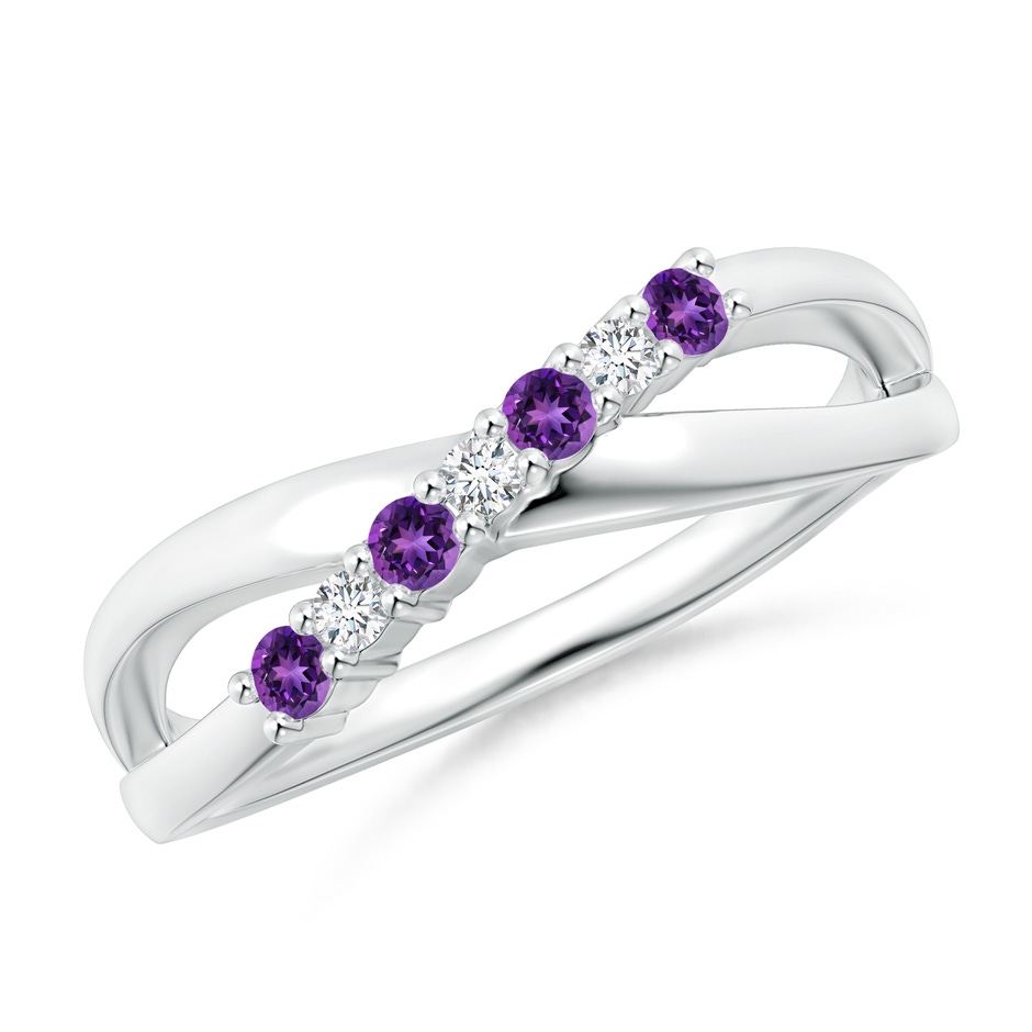2mm AAAA Round Amethyst and Diamond Crossover Ring in P950 Platinum 