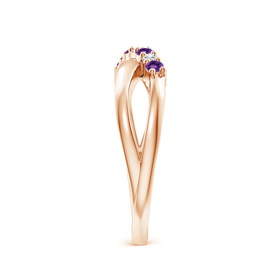 2mm AAAA Round Amethyst and Diamond Crossover Ring in Rose Gold Side 2