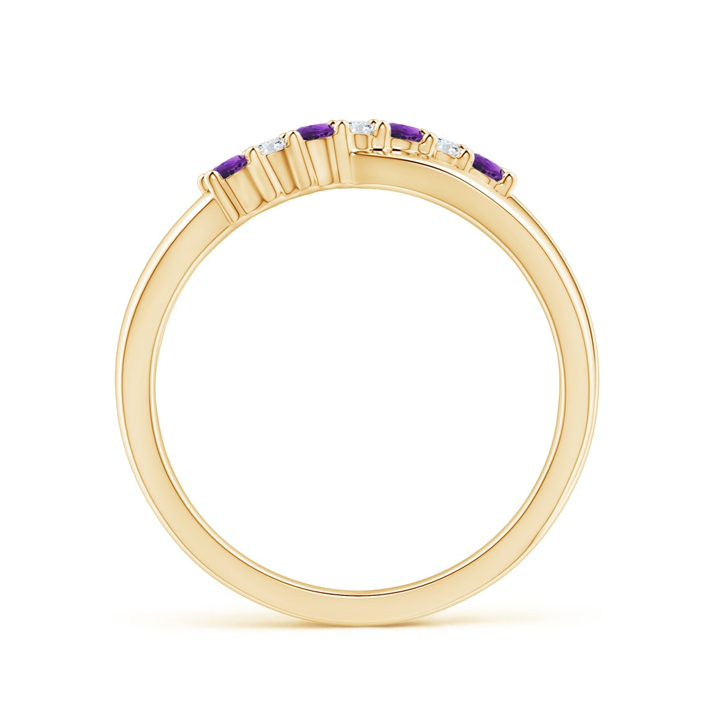 2mm AAAA Round Amethyst and Diamond Crossover Ring in Yellow Gold Side 1