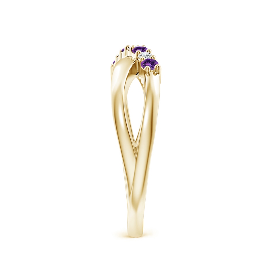 2mm AAAA Round Amethyst and Diamond Crossover Ring in Yellow Gold Side 2