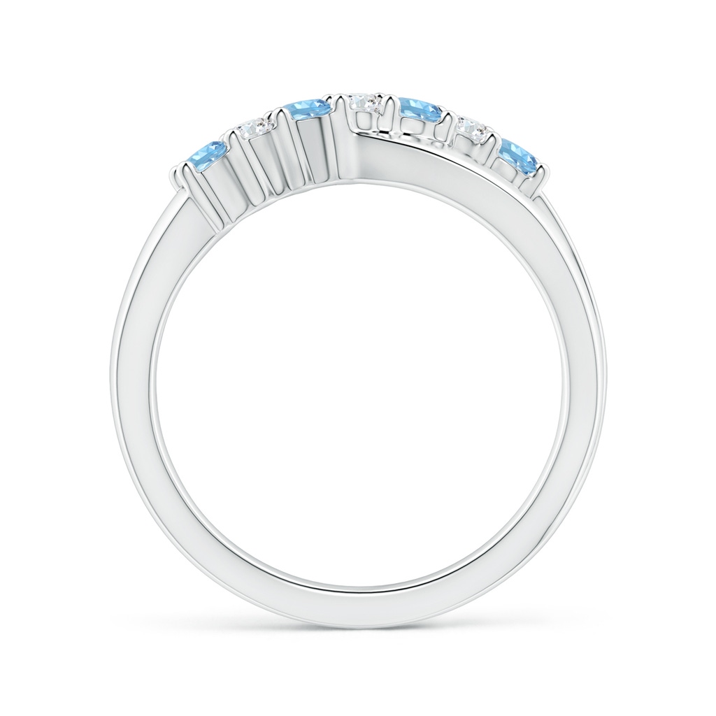2.5mm AAAA Round Aquamarine and Diamond Crossover Ring in P950 Platinum Side 1