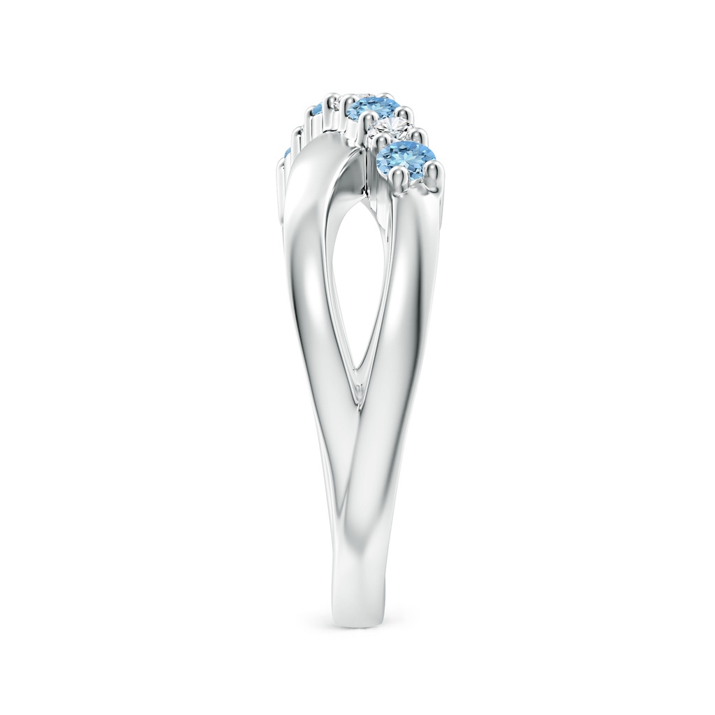 2.5mm AAAA Round Aquamarine and Diamond Crossover Ring in P950 Platinum Side 2