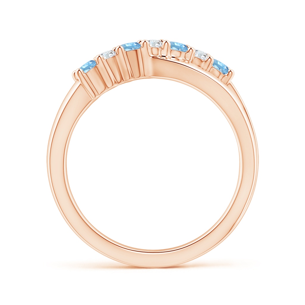 2.5mm AAAA Round Aquamarine and Diamond Crossover Ring in Rose Gold Side 1