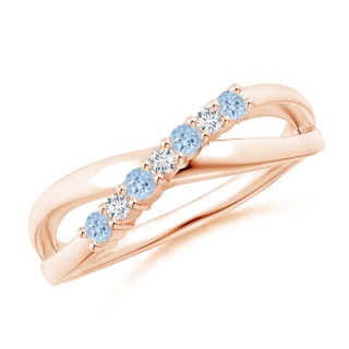 2mm AA Round Aquamarine and Diamond Crossover Ring in 10K Rose Gold