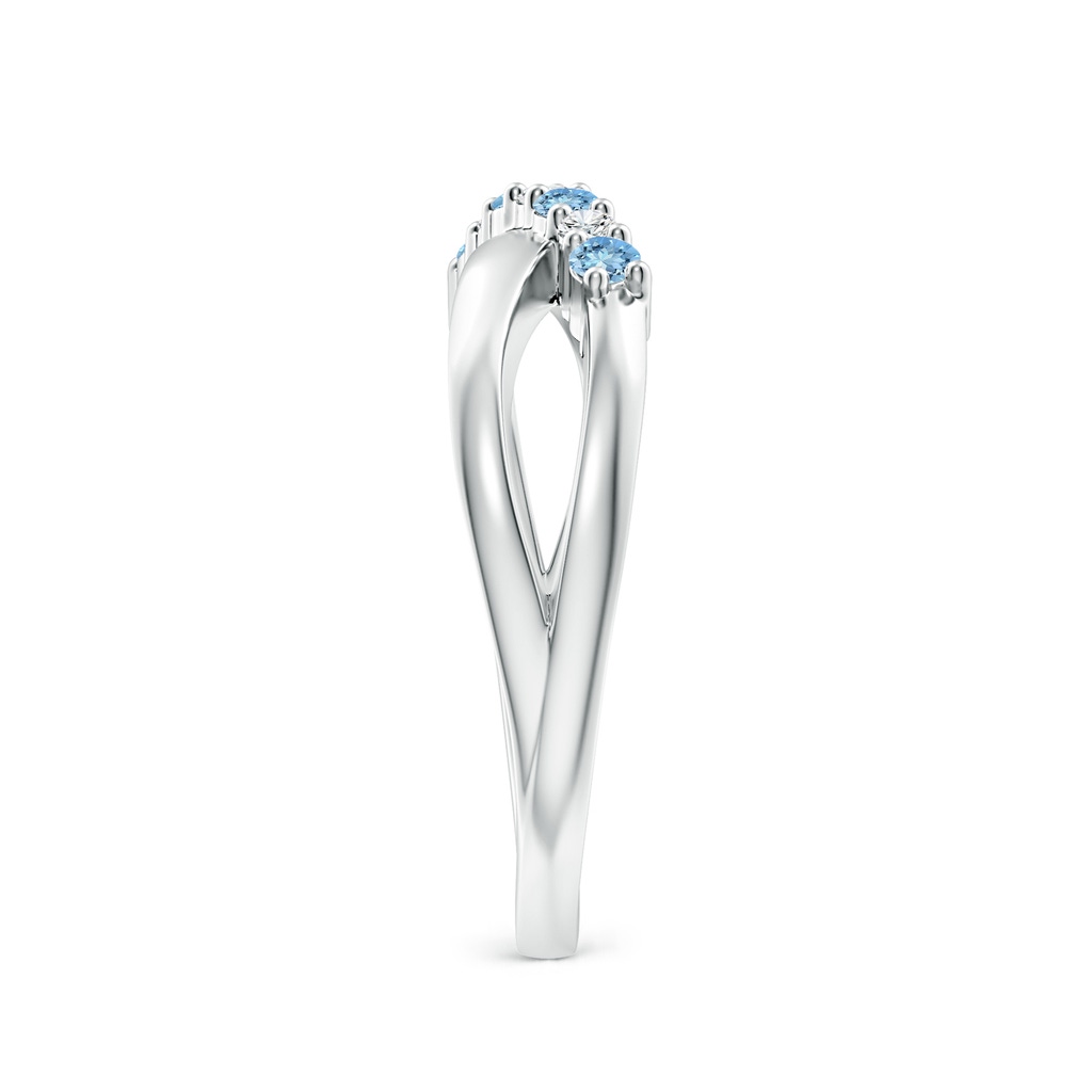 2mm AAAA Round Aquamarine and Diamond Crossover Ring in P950 Platinum Side 2