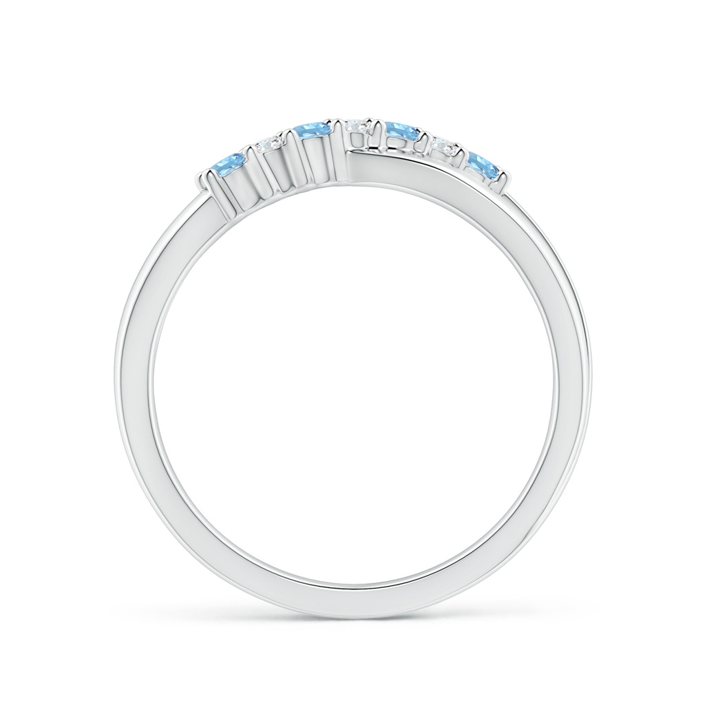 2mm AAAA Round Aquamarine and Diamond Crossover Ring in White Gold Side 1
