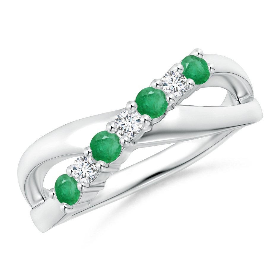 2.5mm A Round Emerald and Diamond Crossover Ring in P950 Platinum 