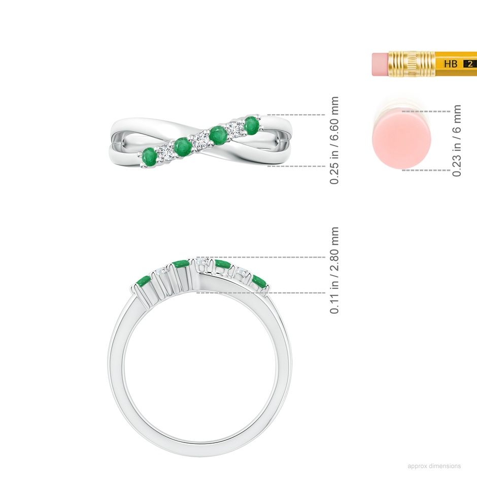 2.5mm A Round Emerald and Diamond Crossover Ring in P950 Platinum ruler
