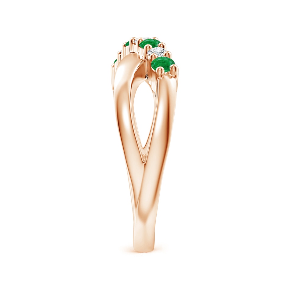 2.5mm AA Round Emerald and Diamond Crossover Ring in Rose Gold side 299