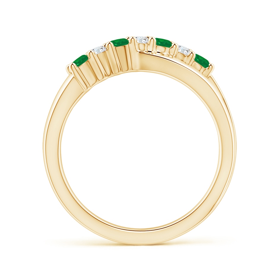 2.5mm AA Round Emerald and Diamond Crossover Ring in Yellow Gold side 199