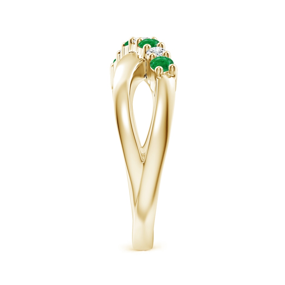 2.5mm AA Round Emerald and Diamond Crossover Ring in Yellow Gold side 299