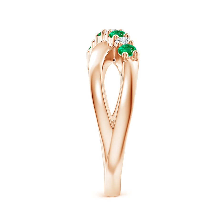 2.5mm AAA Round Emerald and Diamond Crossover Ring in Rose Gold side 299