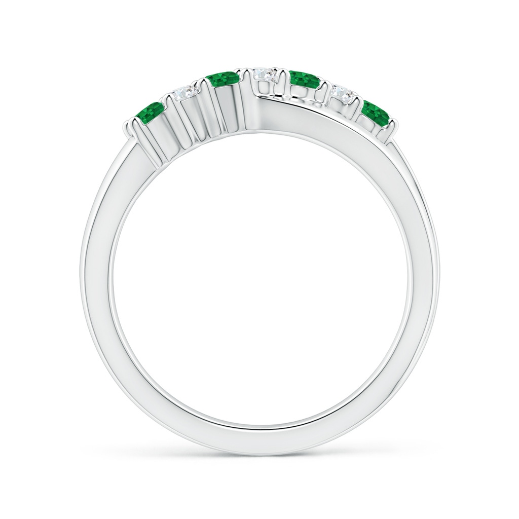 2.5mm AAA Round Emerald and Diamond Crossover Ring in White Gold Side 199