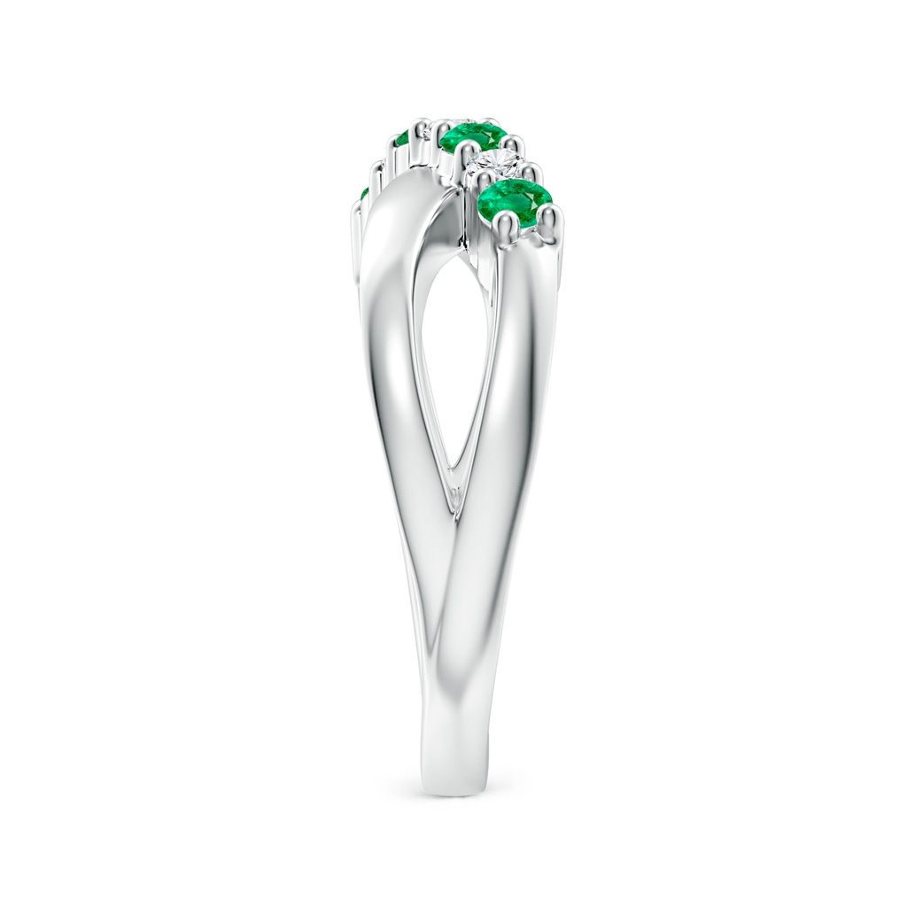 2.5mm AAA Round Emerald and Diamond Crossover Ring in White Gold Side 299