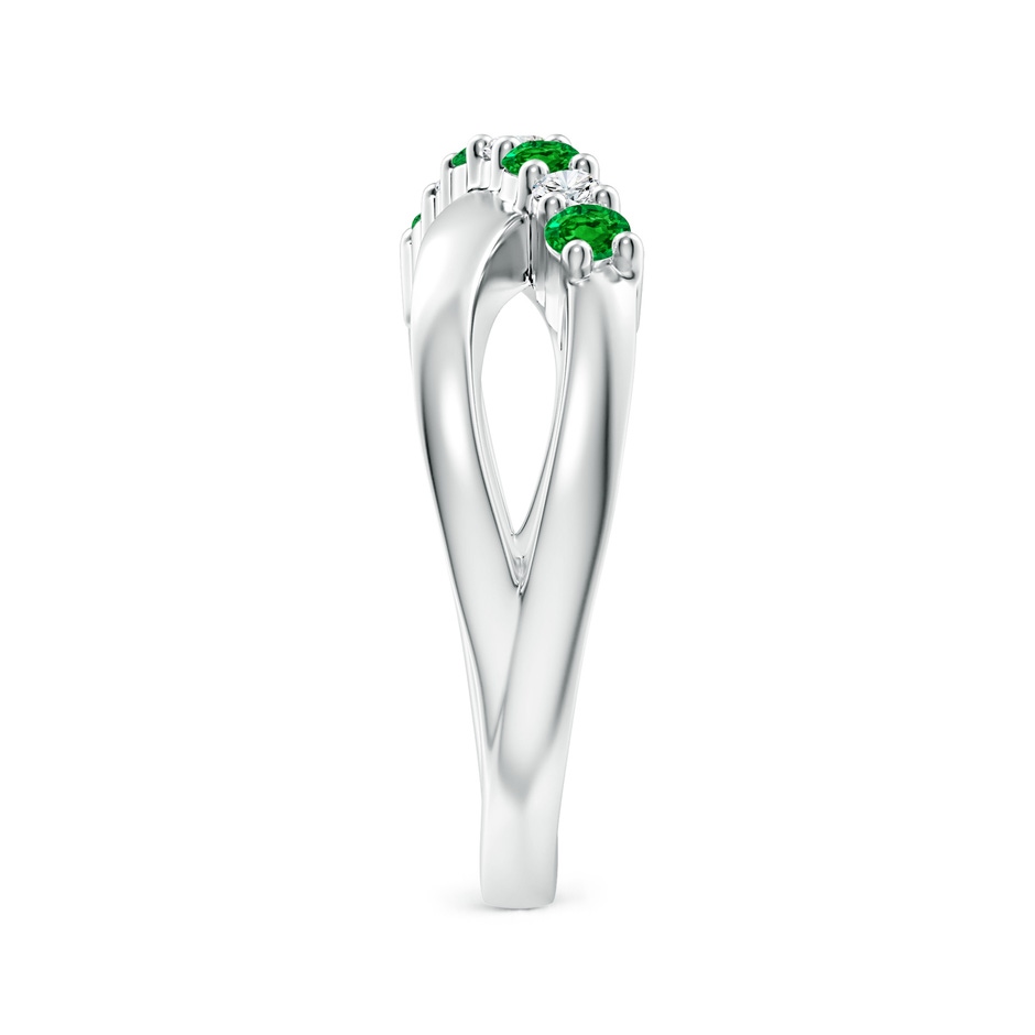 2.5mm AAAA Round Emerald and Diamond Crossover Ring in P950 Platinum side 299