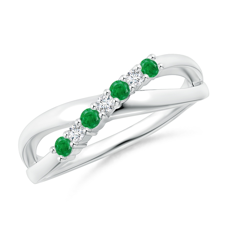 2mm AA Round Emerald and Diamond Crossover Ring in P950 Platinum 