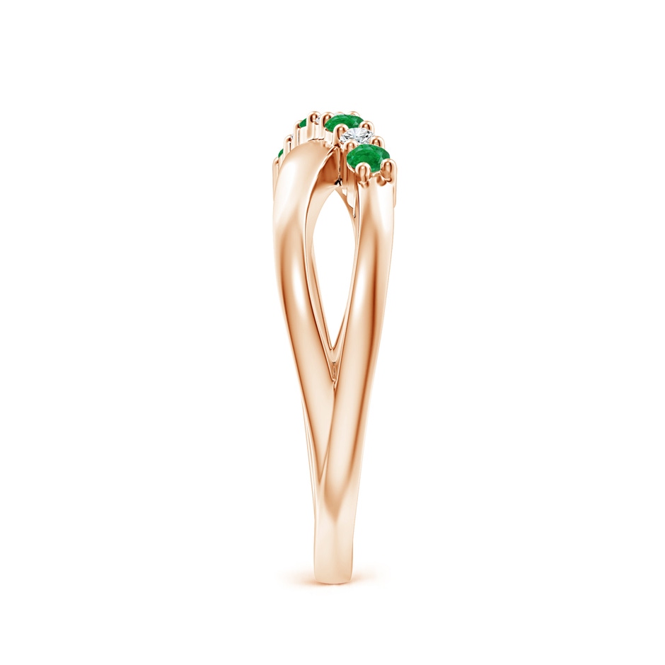 2mm AA Round Emerald and Diamond Crossover Ring in Rose Gold side 299