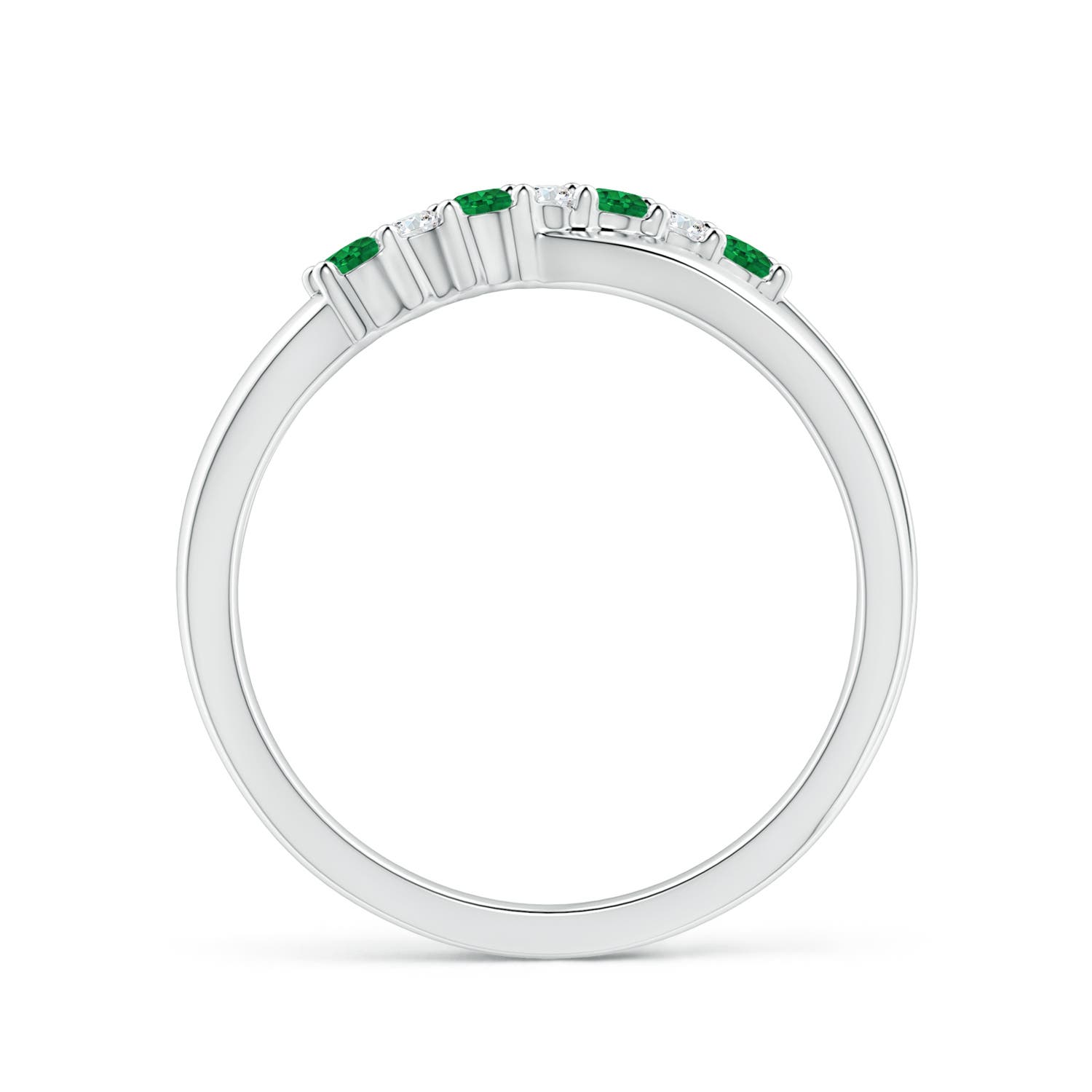 2mm AAA Round Emerald and Diamond Crossover Ring in P950 Platinum