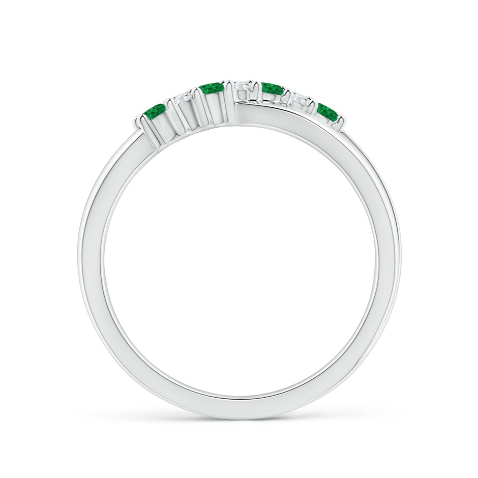 2mm AAA Round Emerald and Diamond Crossover Ring in P950 Platinum side 199
