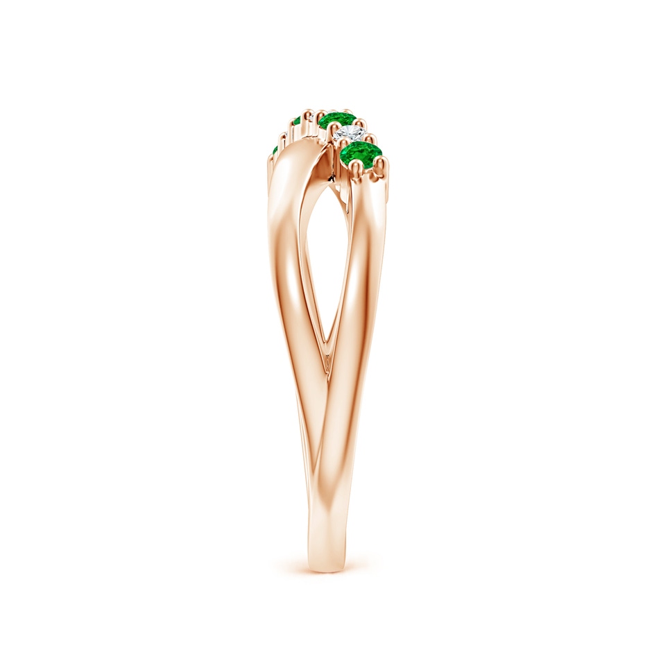 2mm AAAA Round Emerald and Diamond Crossover Ring in Rose Gold side 299