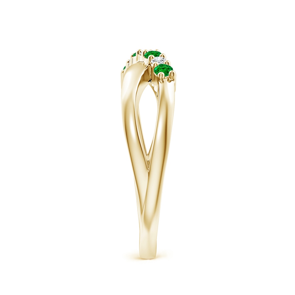 2mm AAAA Round Emerald and Diamond Crossover Ring in Yellow Gold side 299