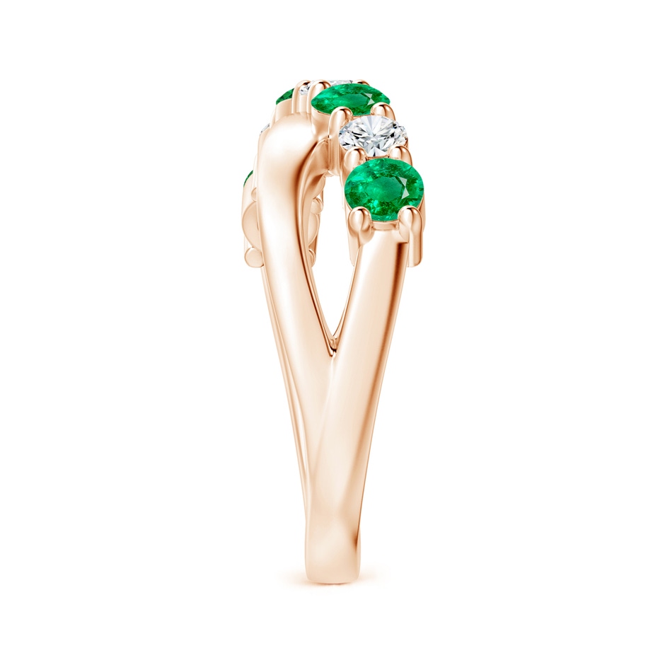 3.5mm AAA Round Emerald and Diamond Crossover Ring in Rose Gold side 299