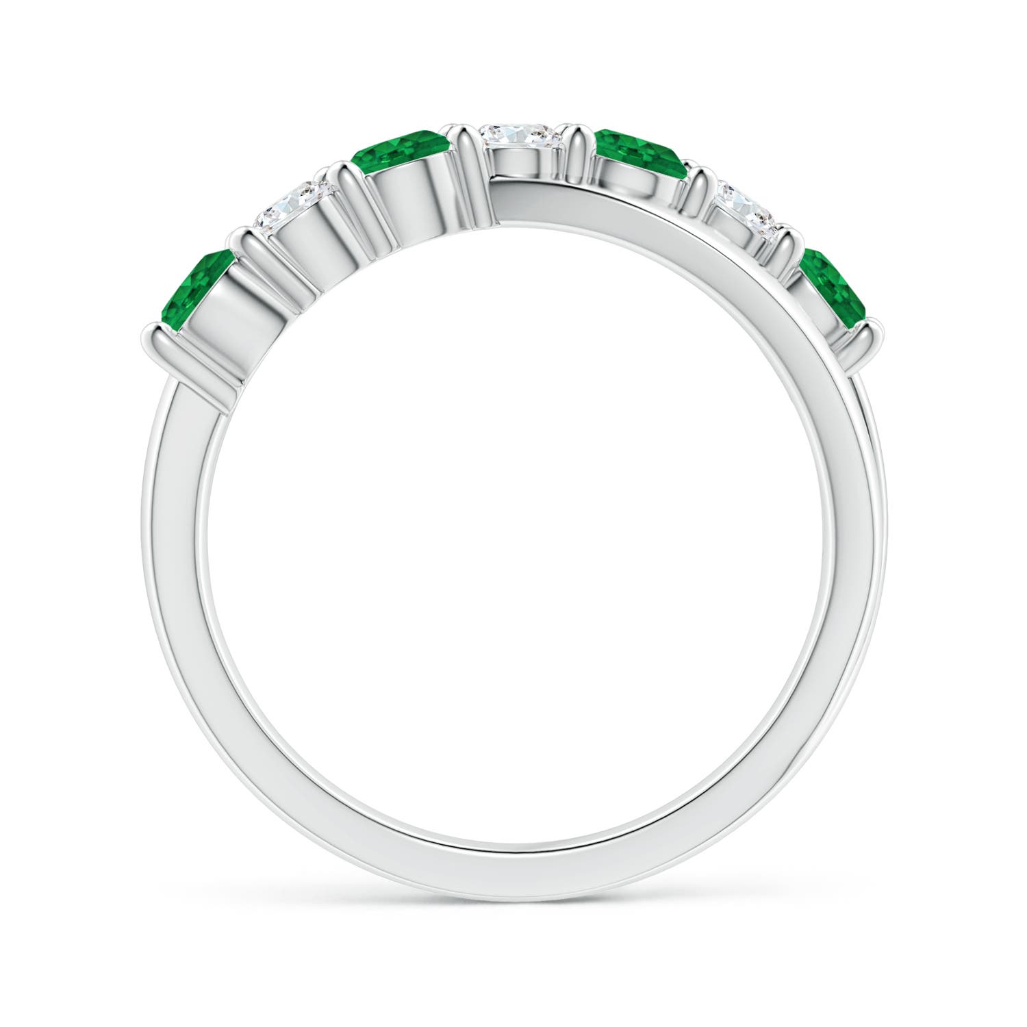 3.5mm AAA Round Emerald and Diamond Crossover Ring in White Gold