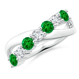 3.5mm AAAA Round Emerald and Diamond Crossover Ring in P950 Platinum