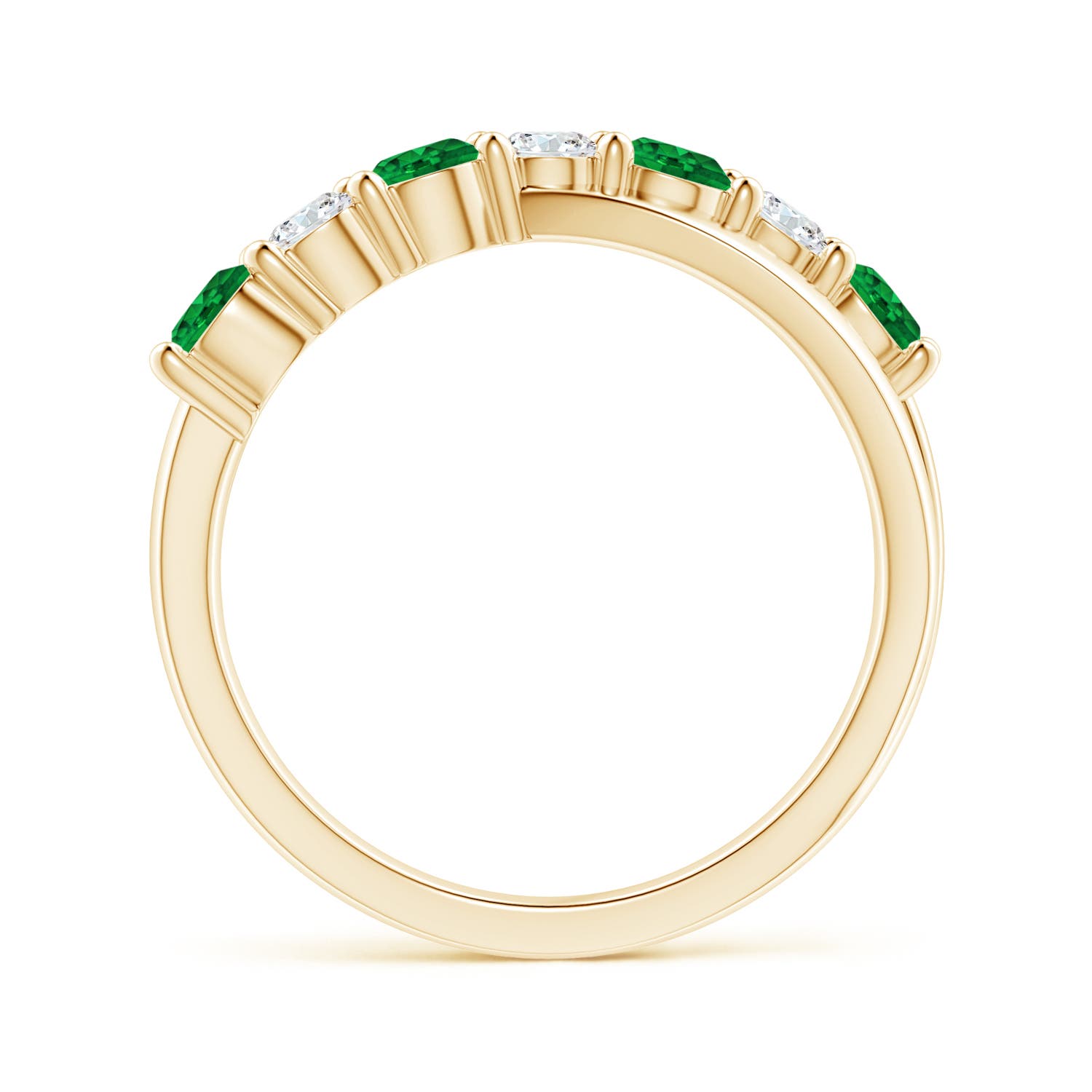 3.5mm AAAA Round Emerald and Diamond Crossover Ring in Yellow Gold