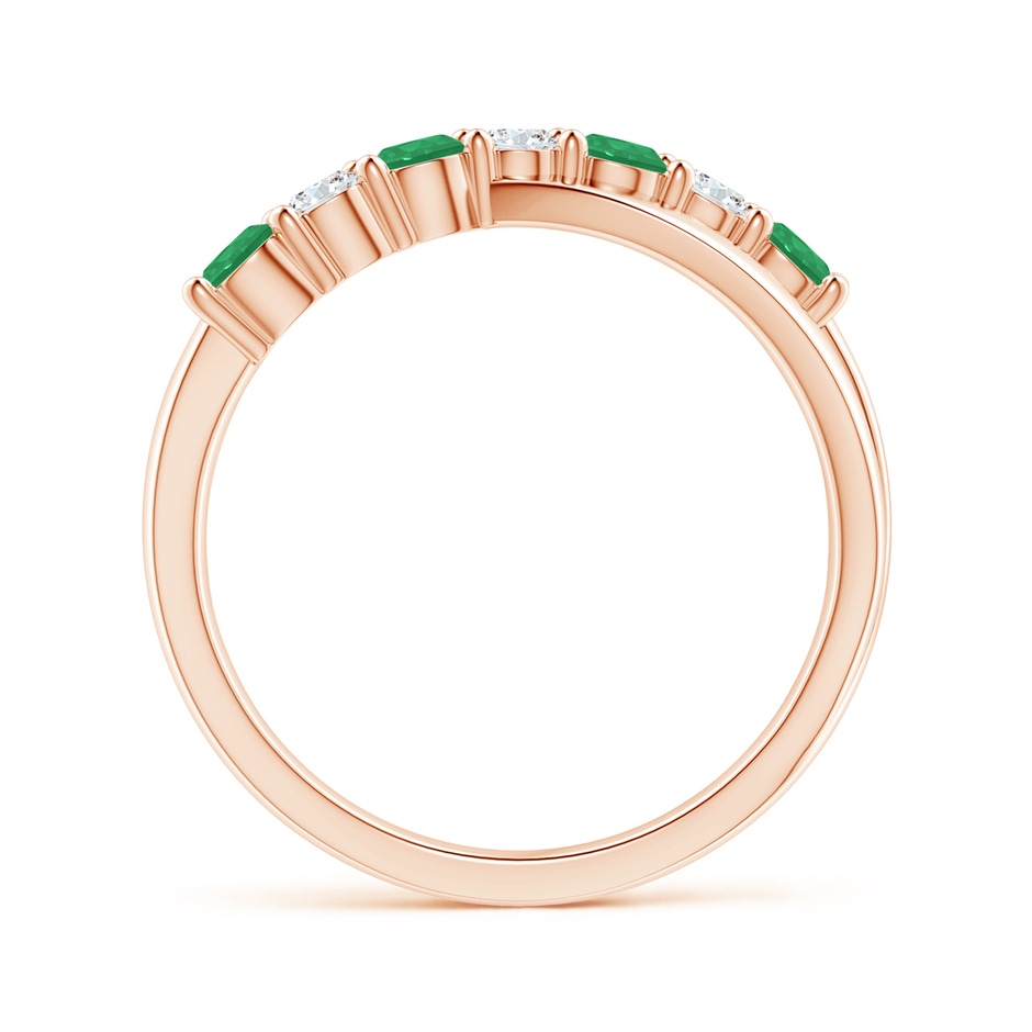 3mm A Round Emerald and Diamond Crossover Ring in Rose Gold side 199