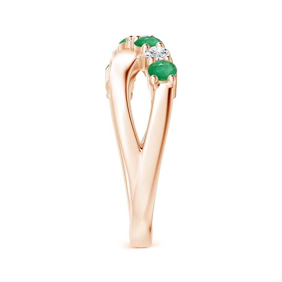 3mm A Round Emerald and Diamond Crossover Ring in Rose Gold side 299