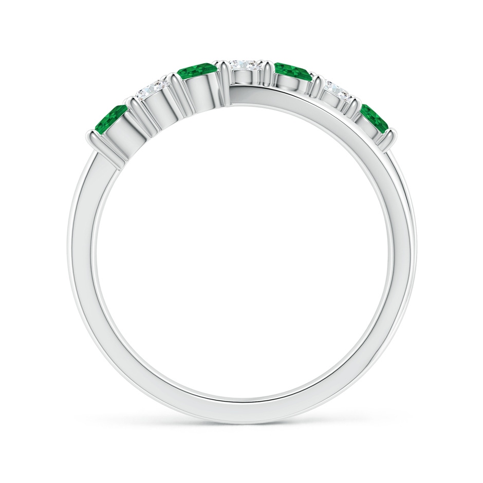 3mm AAA Round Emerald and Diamond Crossover Ring in P950 Platinum side 199
