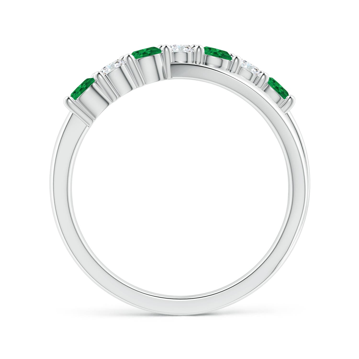 3mm AAA Round Emerald and Diamond Crossover Ring in White Gold - side 3