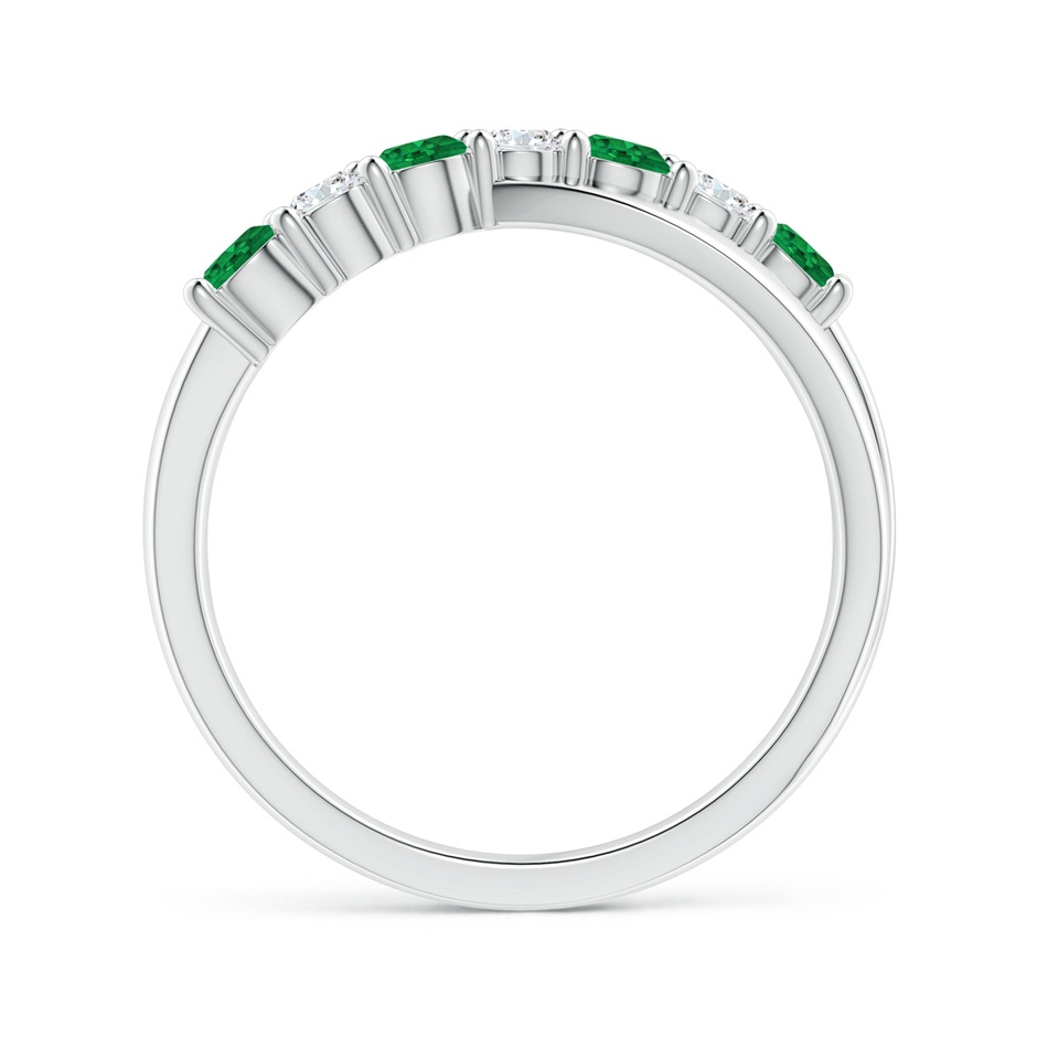 3mm AAA Round Emerald and Diamond Crossover Ring in White Gold side 199