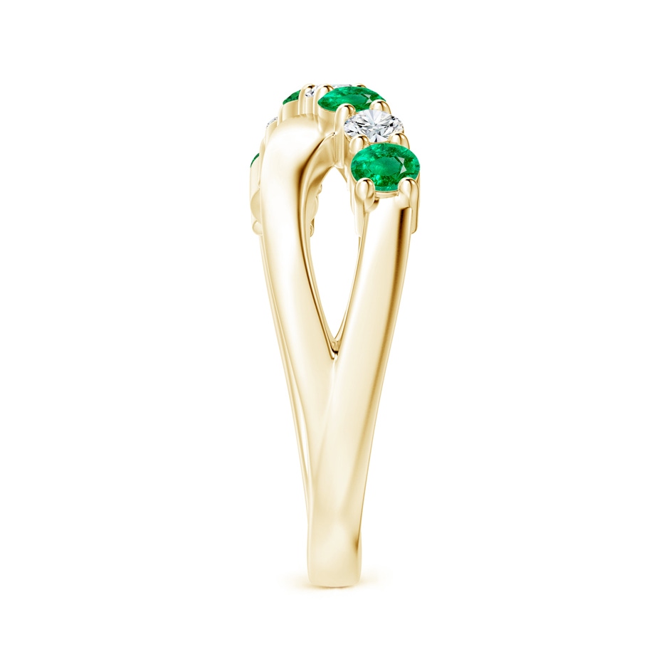 3mm AAA Round Emerald and Diamond Crossover Ring in Yellow Gold side 299