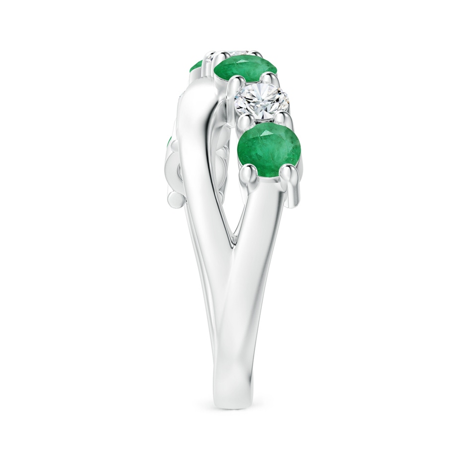 4mm A Round Emerald and Diamond Crossover Ring in White Gold side 299
