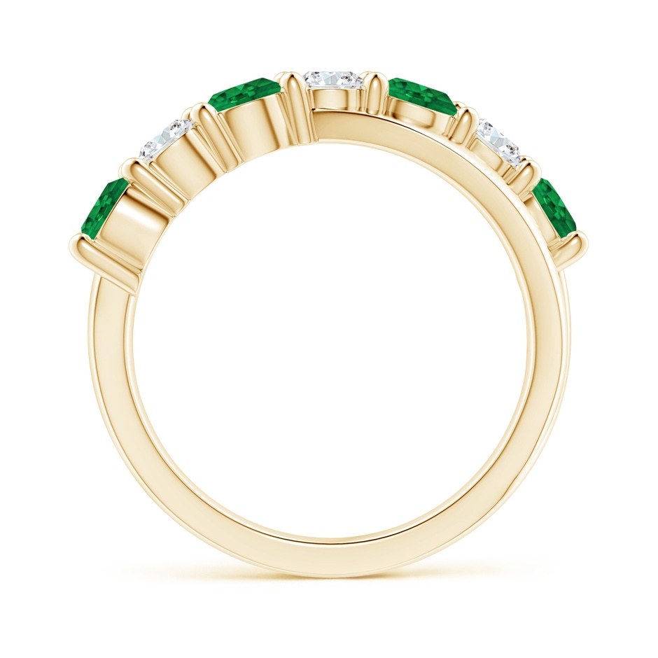 4mm AAA Round Emerald and Diamond Crossover Ring in Yellow Gold side 199